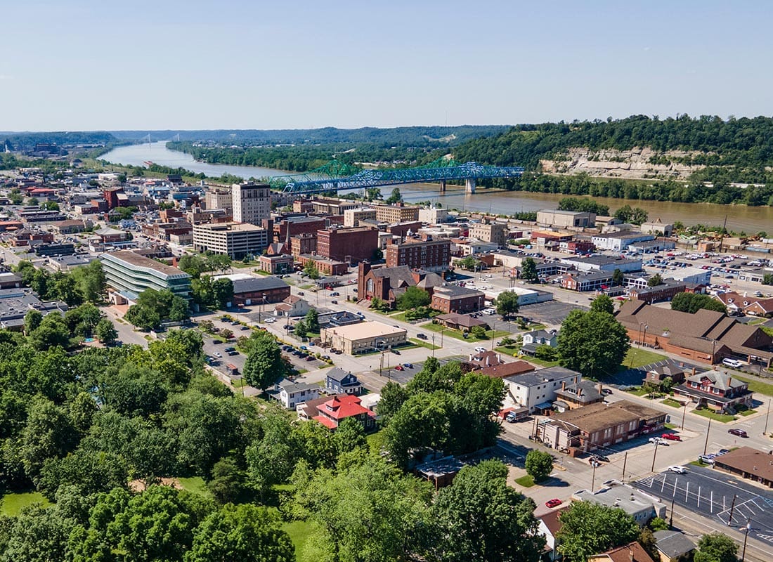 Ashland, KY - Aerial View of Ashland, KY With a River and Bridge